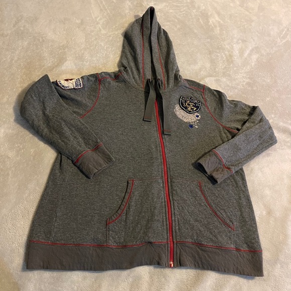 Eddie Bauer XXL Full Zip Hoodie Womens Sun Valley Ski Embroidered Patches Gray - Picture 1 of 9